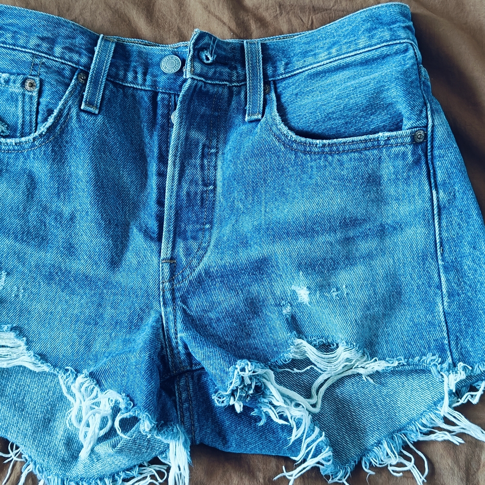 Levi's Frayed Hem Blue Jean Shorts